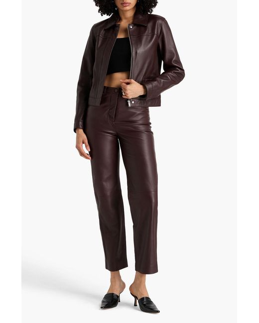 Loulou de Saison Purple Cobe Leather Straight-Leg Pants
