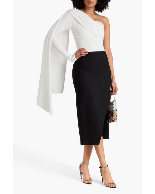 Maygel Coronel White Vionnet Draped Satin-Jersey Bodysuit