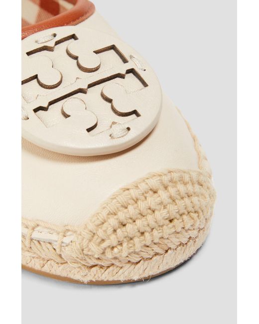 Tory Burch White Minnie Embellished Leather Espadrilles