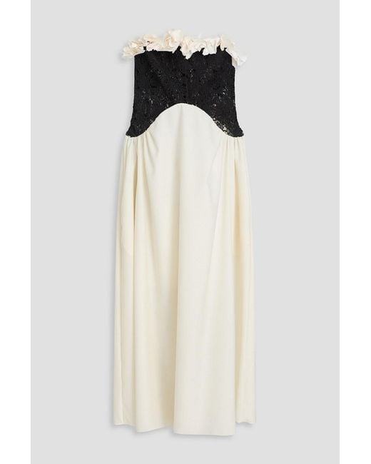 Kika Vargas Black Nelida Strapless Floral-Appliquéd Guipure Lace And Woven Midi Dress