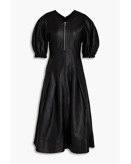 Proenza Schouler Black Pleated Faux Leather Midi Dress