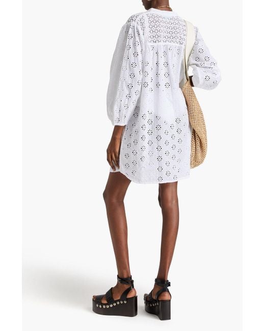 Melissa Odabash White Barrie hemdkleid in minilänge aus makramee und baumwolle mit lochstickerei