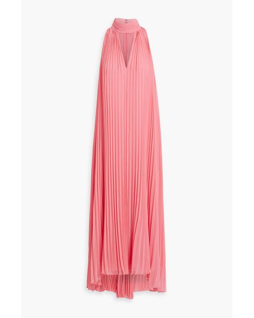 Badgley Mischka Pink Cutout Pleated Chiffon Maxi Dress