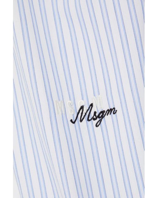MSGM White Embroidered Striped Cotton-poplin Shirt