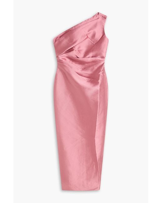 Solace London Pink Kira One-Shoulder Duchesse-Satin Maxi Dress