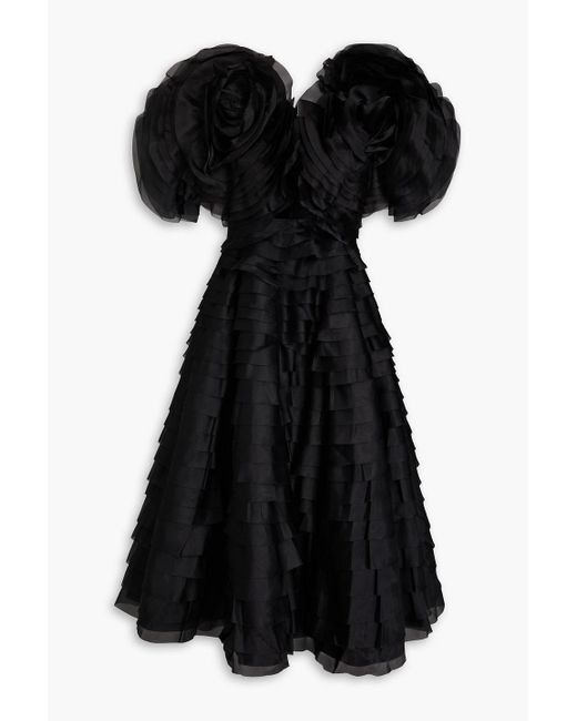 Aje. Black Amour Ruffled Cutout Organza Midi Dress