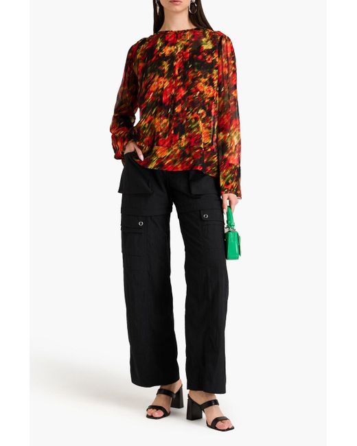 3.1 Phillip Lim Orange Pintucked Printed Silk-georgette Blouse
