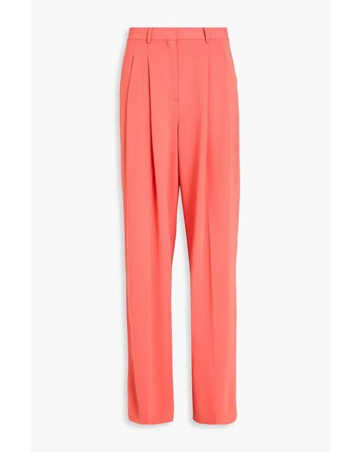 Theory Red Pleated Crepe Wide-Leg Pants