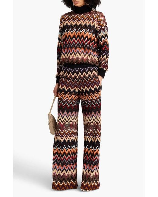 Missoni Black Crochet-knit Wool-blend Wide-leg Pants