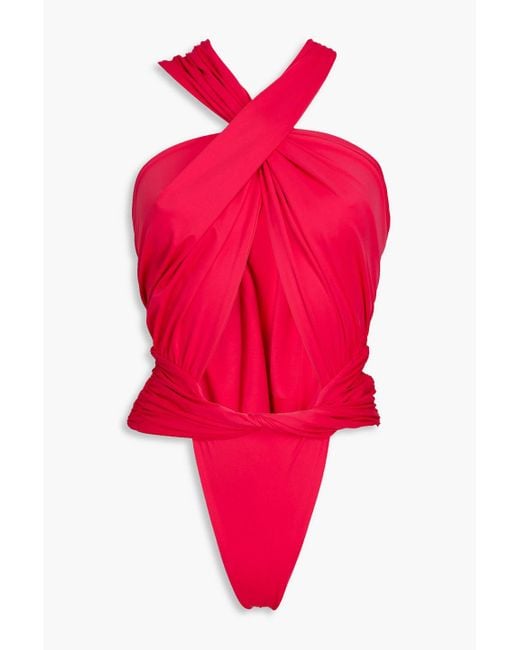 Magda Butrym Red Twisted Ruched Swimsuit