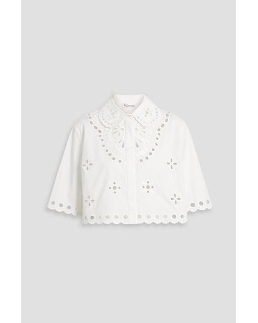 RED Valentino White Cropped Broderie Anglaise Cotton-blend Shirt