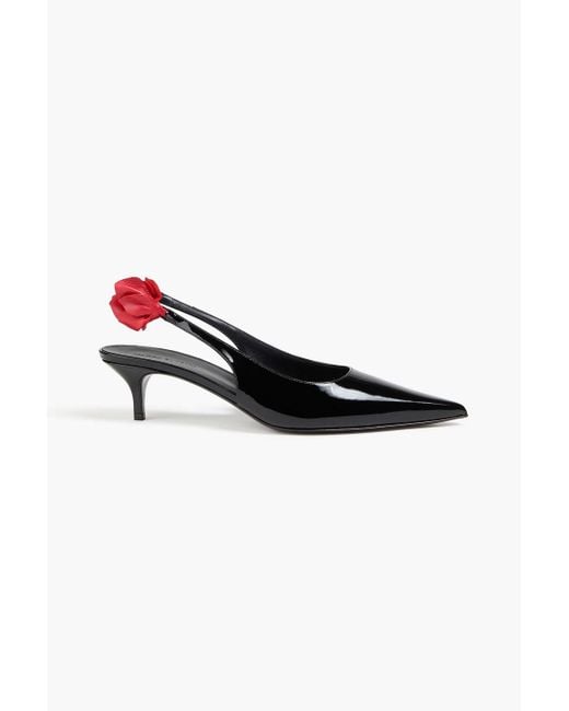 Magda Butrym Black Floral-appliquéd Patent-leather Slingback Pumps