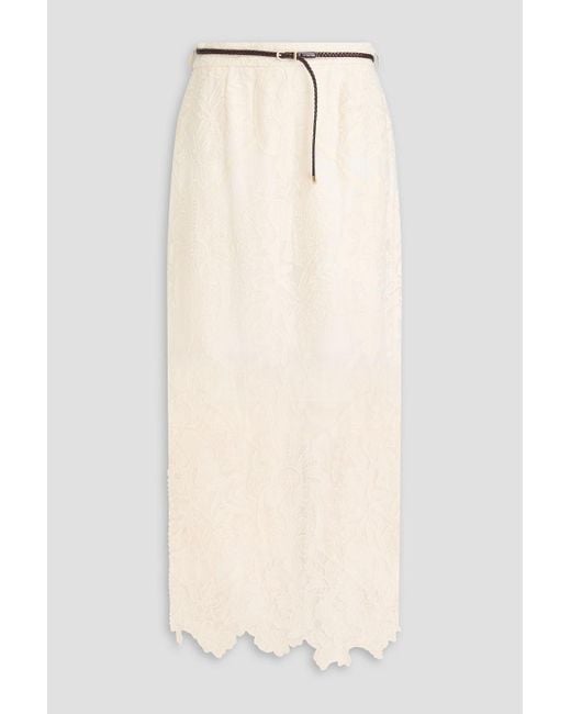 Zimmermann Natural Embroidered Linen-Gauze Midi Skirt