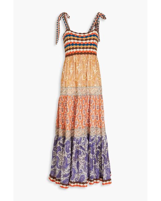 Zimmermann White Midikleid aus baumwoll-voile und häkelmaterial mit paisley-print