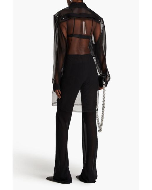 Rick Owens Black Tulle-paneled Silk-chiffon Shirt