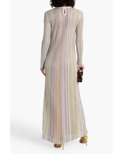 Missoni White Sequin-embellished Striped Ribbed-knit Maxi Dress