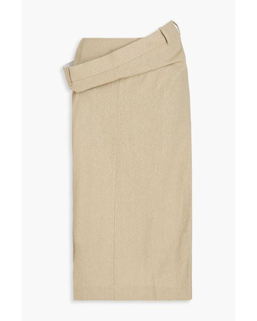 Jacquemus Natural Vela Draped Linen Pencil Skirt