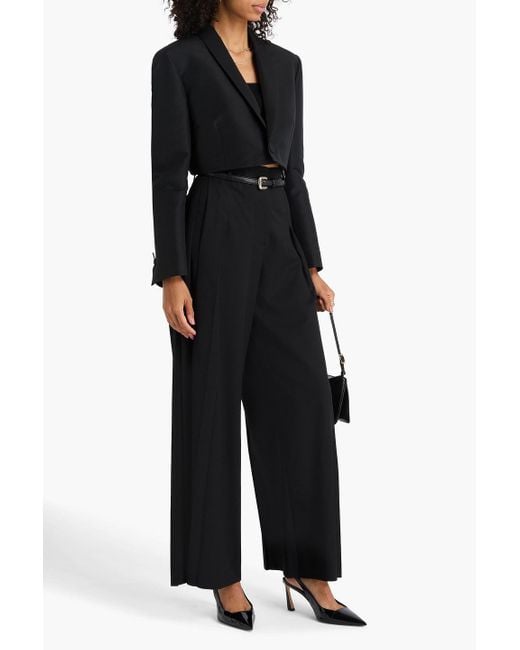 Joseph Black Mericourt Pleated Wool-blend Twill Wide-leg Pants