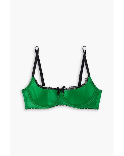 Agent Provocateur Green Sloane Lace-trimmed Satin Underwired Balconette Bra