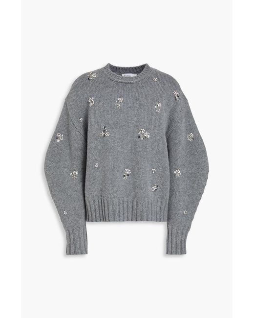 Jonathan Simkhai Gray Coraline Crystal-Embellished Wool And Cashmere-Blend Sweater