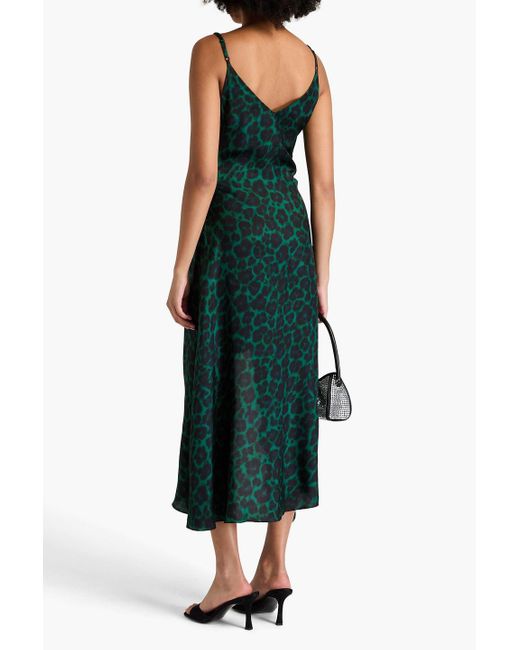 Sandro Green Ruched Leopard-print Satin-twill Midi Dress