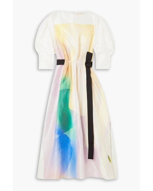 Roksanda White Zinnia Canvas-trimmed Printed Silk-dupioni Midi Dress