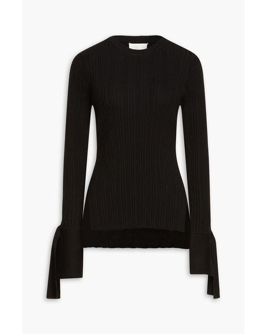 3.1 Phillip Lim Black Tie-detailed Ribbed Wool-blend Sweater