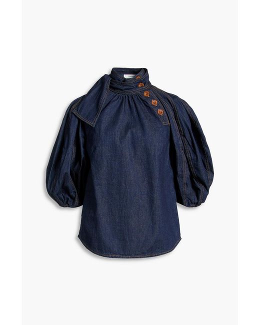Zimmermann Blue Gathered Denim Blouse