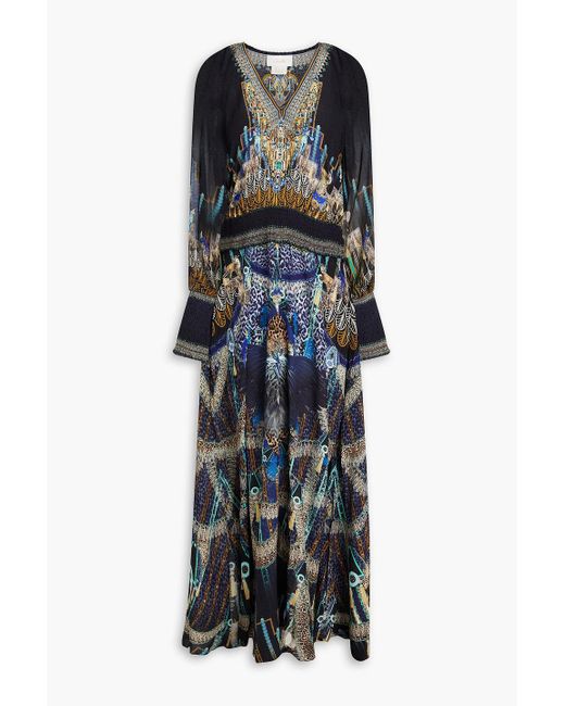 Camilla Blue Crystal-embellished Printed Silk Crepe De Chine Maxi Dress