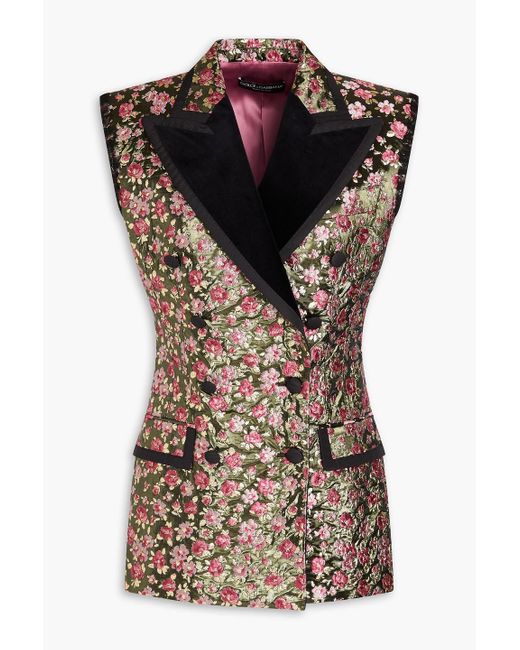 Dolce & Gabbana Black Double-breasted Metallic Floral-brocade Vest