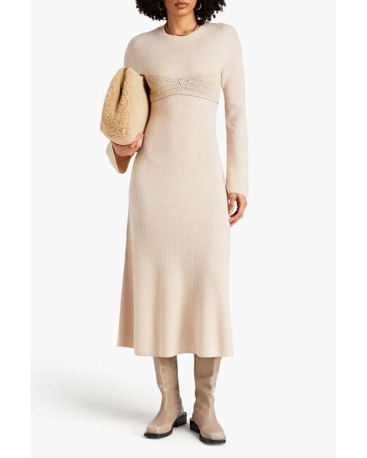 Loulou Studio Natural Daroca Crochet-trimmed Wool And Cashmere-blend Midi Dress