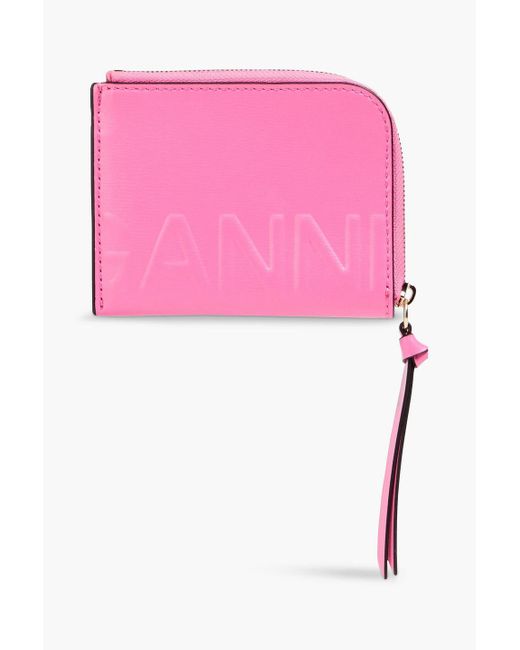 Ganni Pink Embossed Leather Wallet