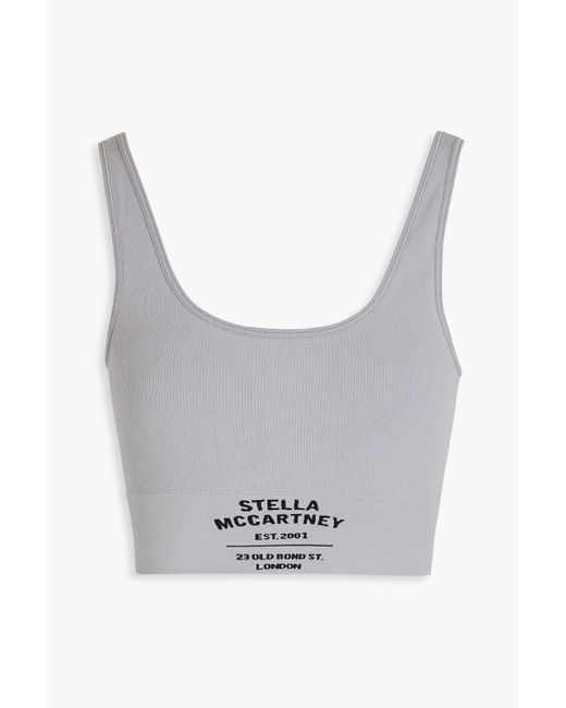 Stella McCartney Gray Printed Ribbed Stretch Cotton-blend Jersey Sports Bra