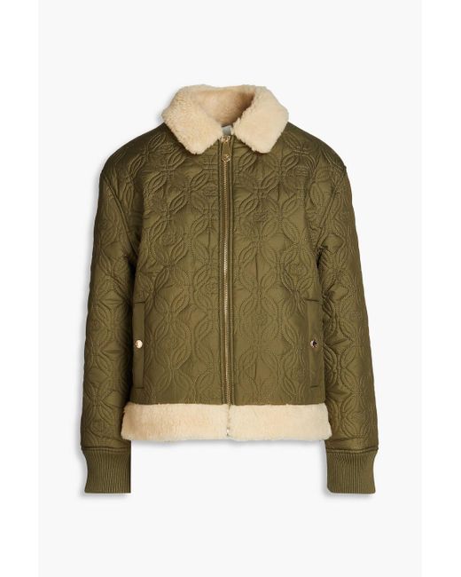 Sandro Green Faux Shearling-trimmed Quilted Shell Jacket