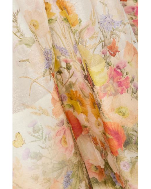 Zimmermann Natural Floral-Print Linen And Silk-Blend Midi Skirt