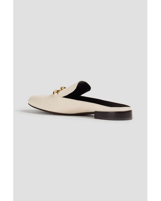 Tory Burch White Jessa Embellished Leather Slippers