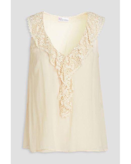 RED Valentino Natural Guipure Lace-trimmed Crepe Top