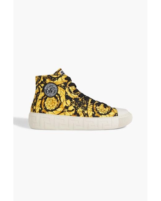 Versace Yellow Barocco Printed Canvas High-top Sneakers for men
