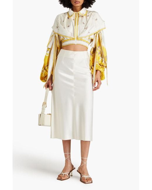 Zimmermann Yellow Cropped Printed Silk-twill Hooded Jacket