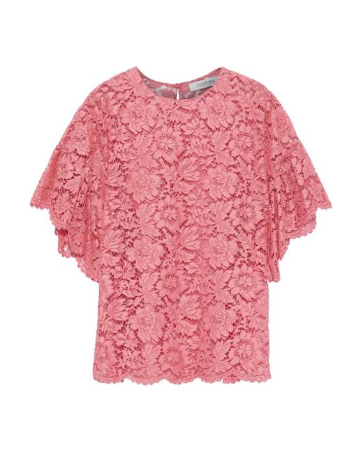 Valentino Pink Cotton-blend Corded Lace Top