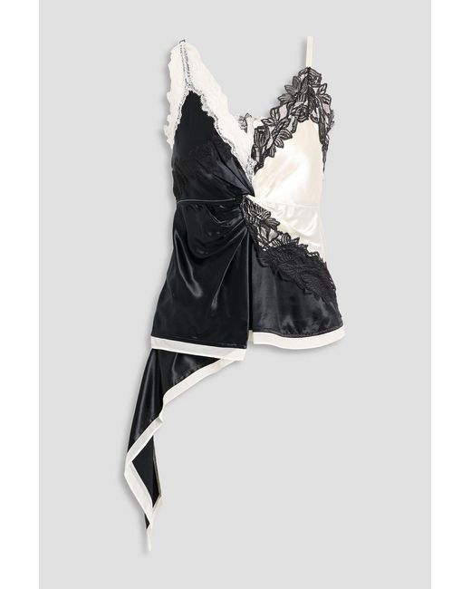 3.1 Phillip Lim Black Draped Lace-Trimmed Satin Camisole