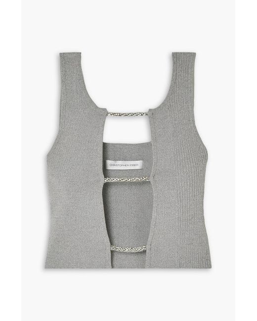 Christopher Esber Gray Cropped Cutout Crystal-embellished Stretch-knit Top