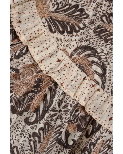 Ulla Johnson Natural Edith bedruckte bluse aus gaze aus einer baumwollmischung mit rüschen