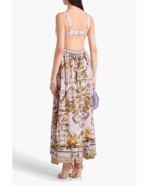 Camilla Metallic Cutout Crystal-embellished Printed Silk Crepe De Chine Maxi Dress