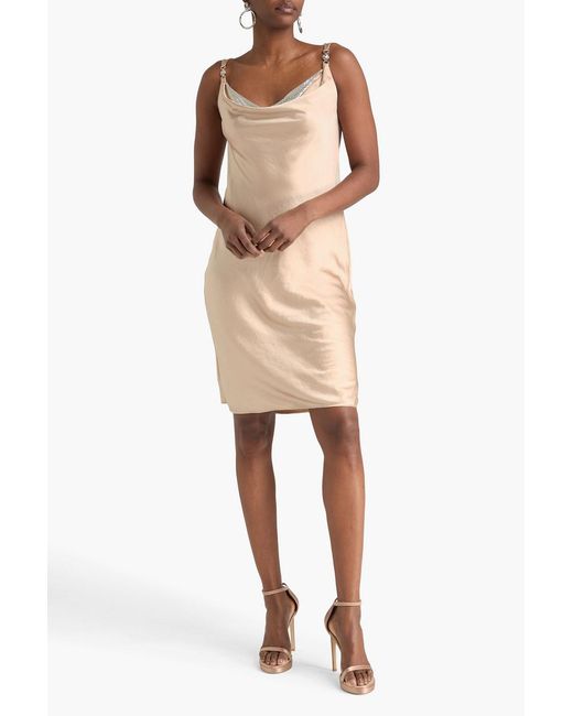 Versace Natural Embellished Draped Chainmail And Satin Dress