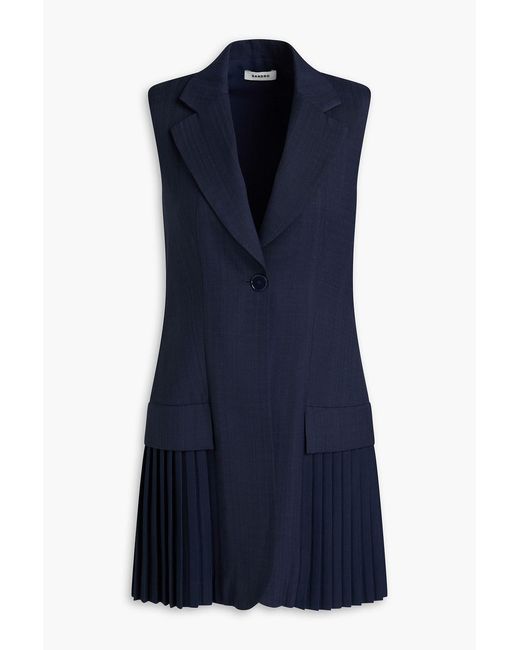 Sandro Blue Pleated Crepe Mini Tuxedo Dress