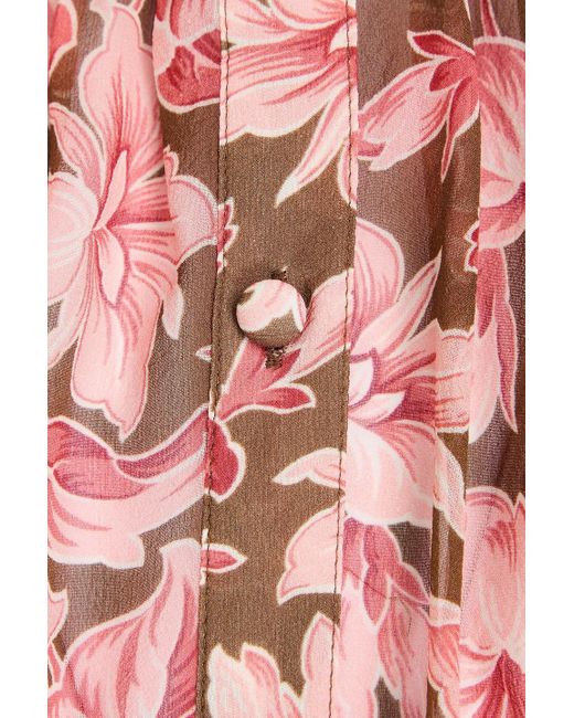 Veronica Beard Red Ashlynn Floral-Print Silk-Georgette Blouse