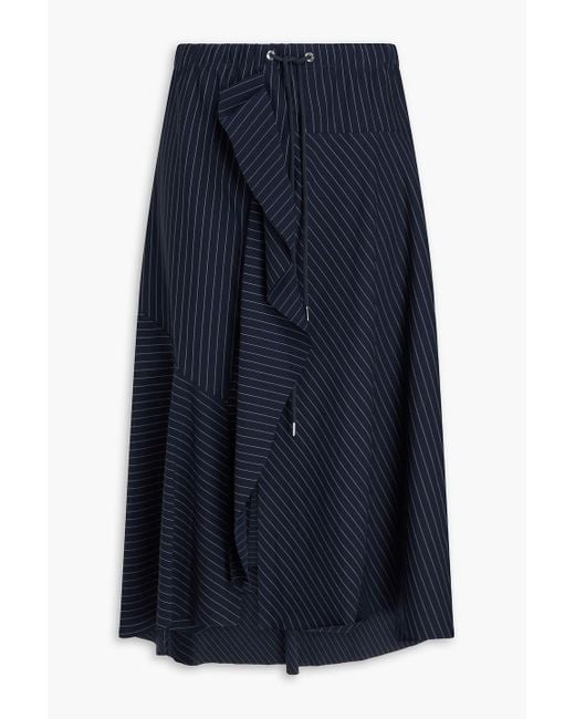 High Blue Draped Pinstriped Stretch-Jersey Midi Skirt