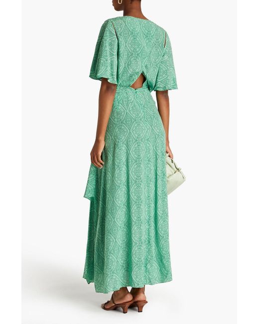 Maje Green Wrap-effect Printed Cupro-blend Maxi Dress