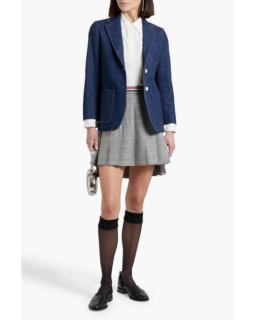Thom Browne Gray Pleated Checked Wool And Cashmere-Blend Flannel Mini Skirt